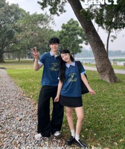 Mẫu Áo Lớp Polo Unisex Fancy Màu Xanh Coban Phối Bích