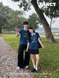 Mẫu Áo Lớp Polo Unisex Fancy Màu Xanh Coban Phối Bích