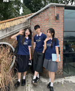 Mẫu Áo Lớp Polo Unisex Fancy Màu Xanh Đen Phối Hồng