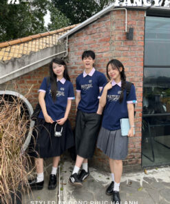 Mẫu Áo Lớp Polo Unisex Fancy Màu Xanh Đen Phối Hồng - ảnh 2