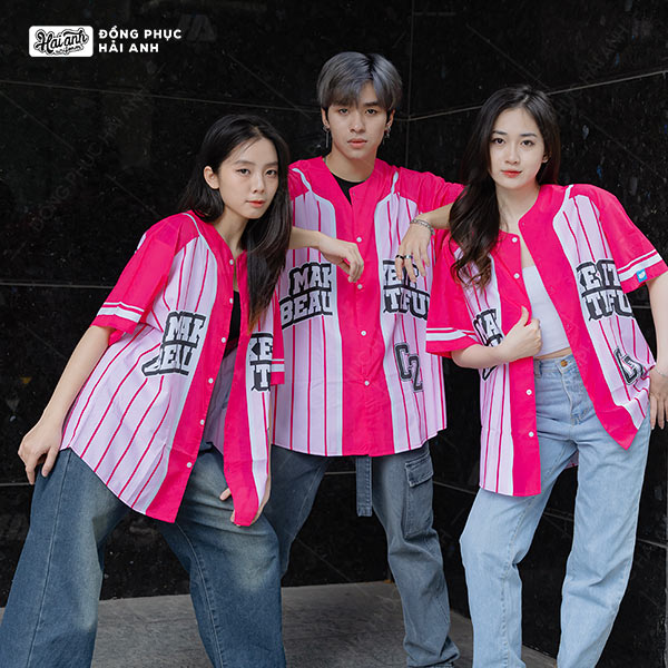 Mẫu Áo Đồng Phục Lớp Sơ Mi Baseball Hồng – BST Baseball - ảnh 2