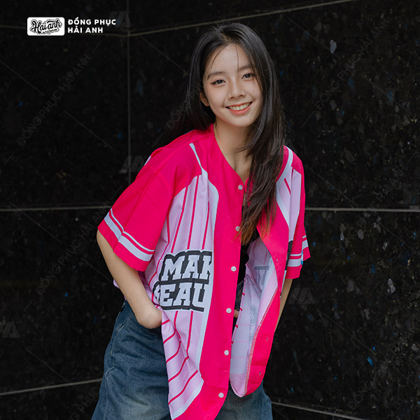 Mẫu Áo Đồng Phục Lớp Sơ Mi Baseball Hồng – BST Baseball - ảnh 4