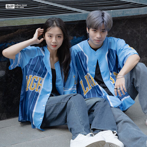 Mẫu Áo Đồng Phục Lớp Sơ Mi Baseball Xanh Dương – BST Baseball - ảnh 2