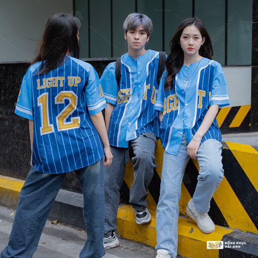 Mẫu Áo Đồng Phục Lớp Sơ Mi Baseball Xanh Dương – BST Baseball - ảnh 4