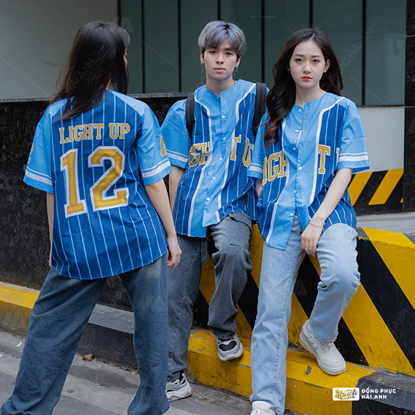 Mẫu Áo Đồng Phục Lớp Sơ Mi Baseball Xanh Dương – BST Baseball - ảnh 4