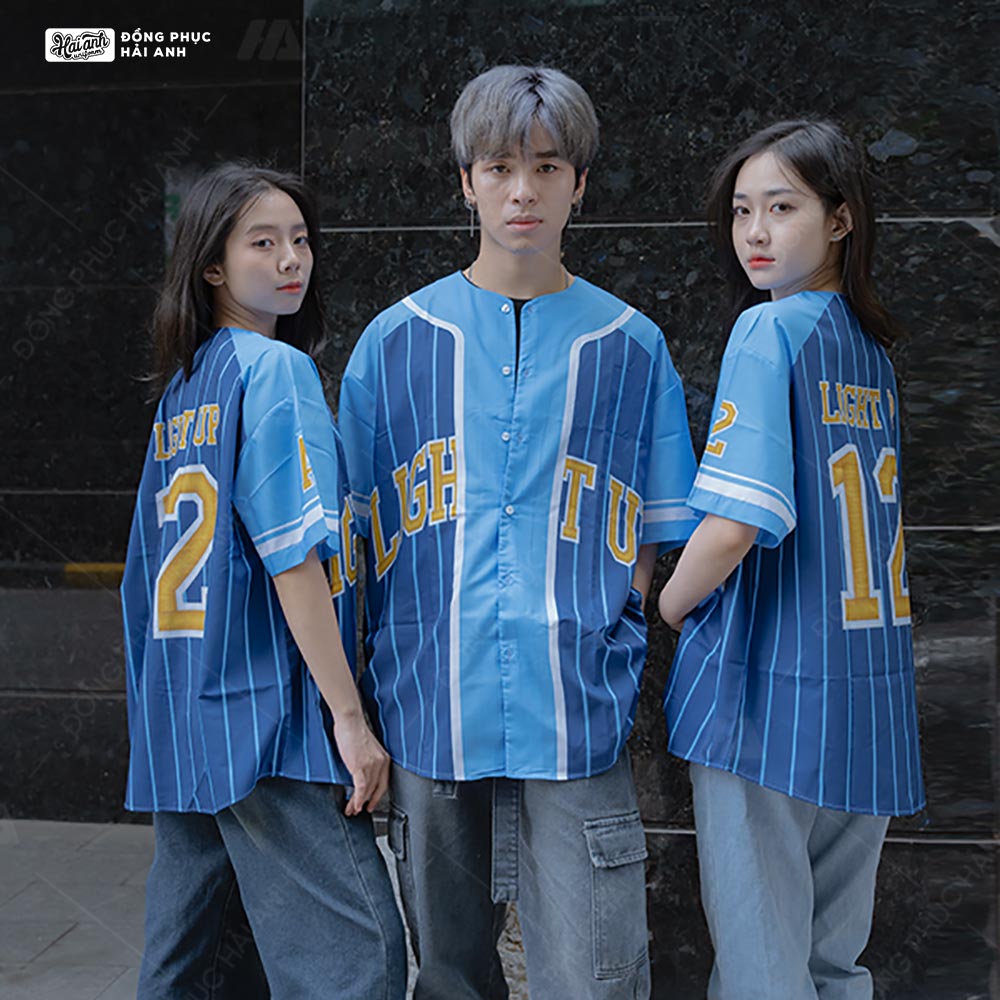 Mẫu Áo Đồng Phục Lớp Sơ Mi Baseball Xanh Dương – BST Baseball