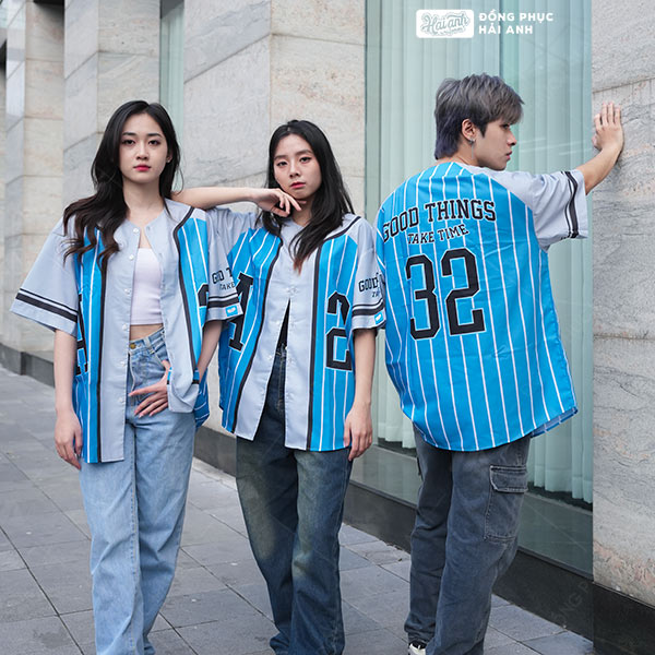 Áo Lớp Sơ Mi Baseball Xanh Xám - Hình 2