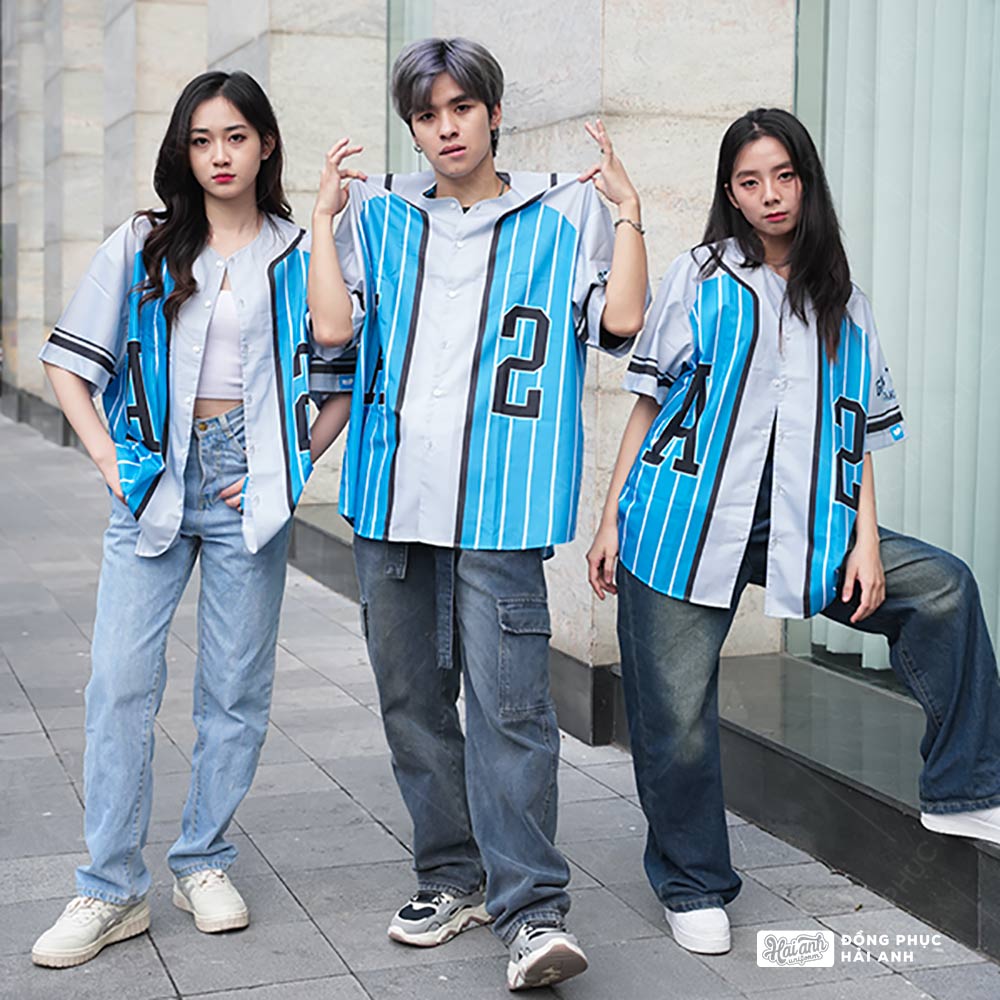 Mẫu Áo Đồng Phục Lớp Sơ Mi Baseball Xanh Xám – BST Baseball