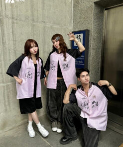 Mẫu Áo Lớp Sơ Mi Oversize Dazzling Màu Hồng Phối Xanh Đen - ảnh 4