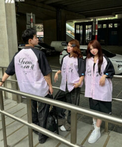 Mẫu Áo Lớp Sơ Mi Oversize Dazzling Màu Hồng Phối Xanh Đen - ảnh 3