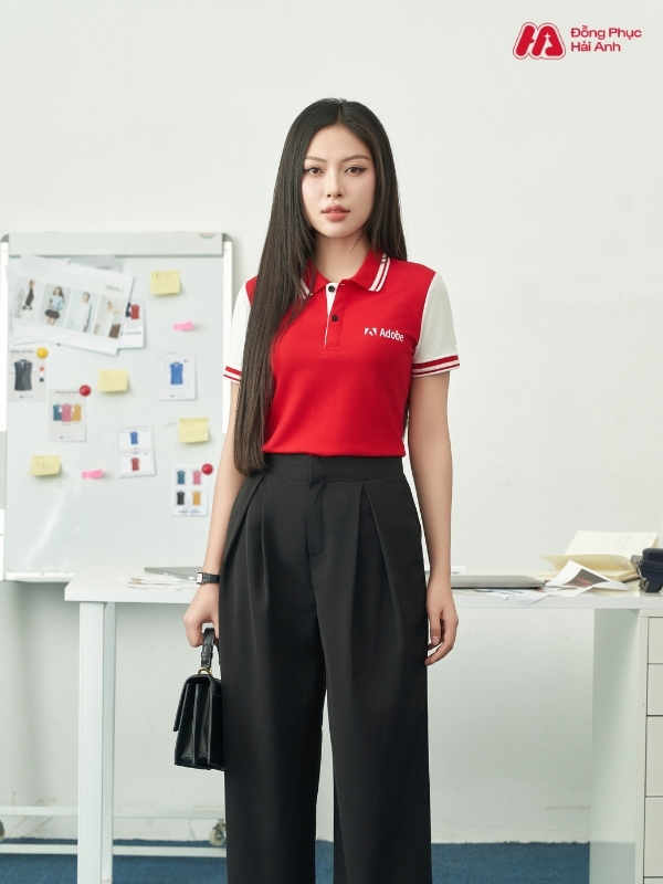 Mẫu Áo Polo Đồng Phục Công Ty Adobe Màu Đỏ