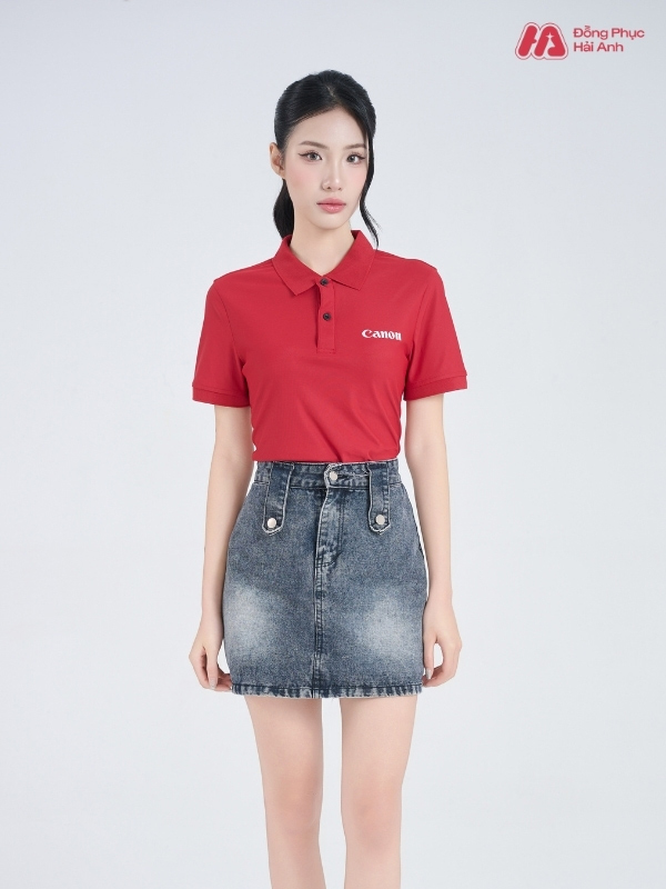 Mẫu Áo Polo Đồng Phục Công Ty Canon Màu Đỏ Đô - ảnh 2