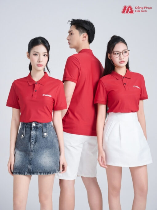 Mẫu Áo Polo Đồng Phục Công Ty Canon Màu Đỏ Đô