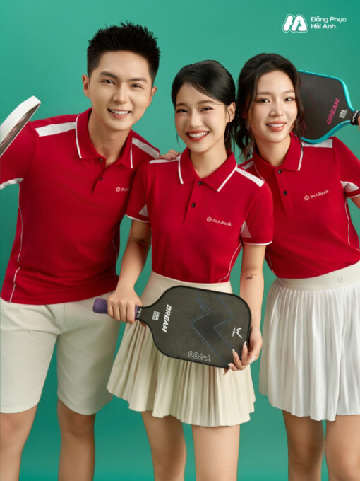 Mẫu Áo Polo Đồng Phục Công Ty Color Fuse Màu Đỏ Phối Trắng Gạo