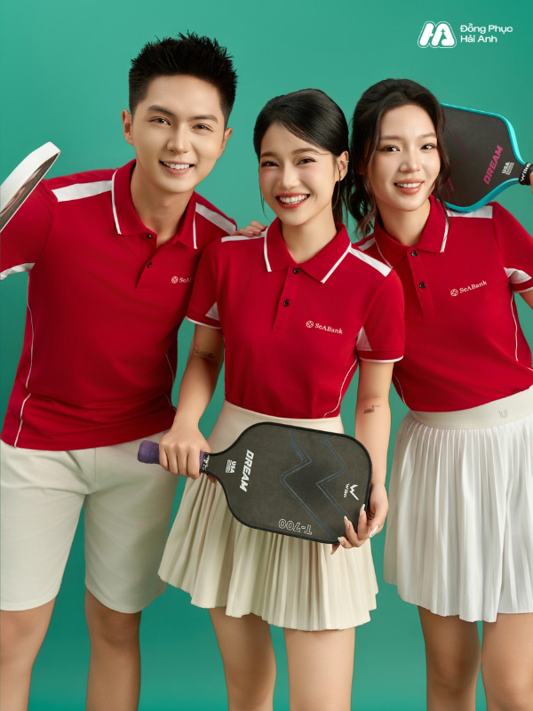 Mẫu Áo Polo Đồng Phục Công Ty Color Fuse Màu Đỏ Phối Trắng Gạo