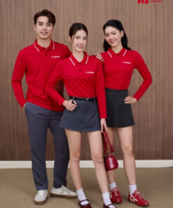 Mẫu Áo Polo Đồng Phục Công Ty Dài Tay Canon Màu Đỏ - ảnh 2