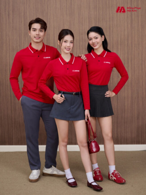 Mẫu Áo Polo Đồng Phục Công Ty Dài Tay Canon Màu Đỏ - ảnh 2