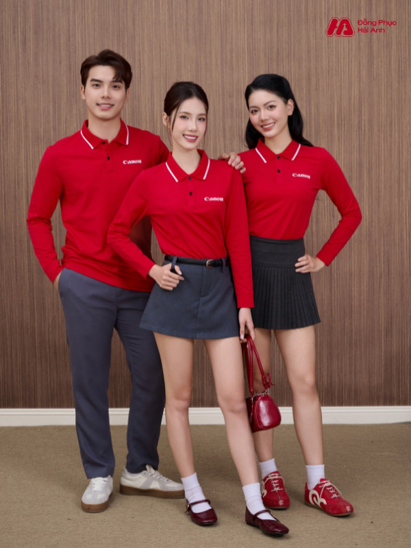 Mẫu Áo Polo Đồng Phục Công Ty Dài Tay Canon Màu Đỏ - ảnh 2