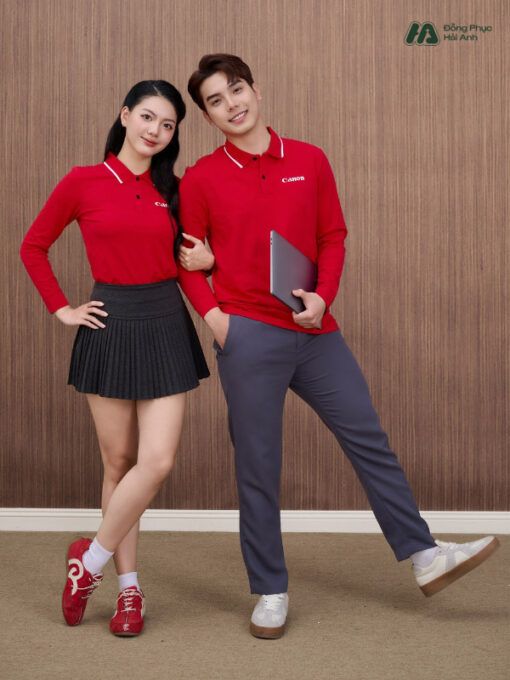 Mẫu Áo Polo Đồng Phục Công Ty Dài Tay Canon Màu Đỏ - ảnh 3