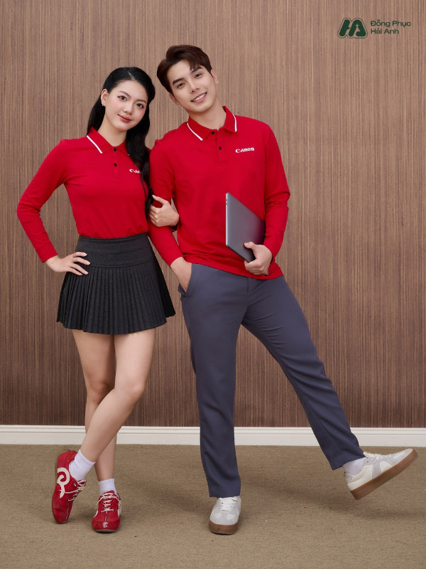 Mẫu Áo Polo Đồng Phục Công Ty Dài Tay Canon Màu Đỏ - ảnh 3