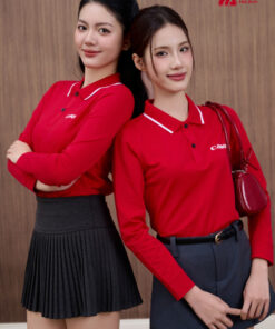 Mẫu Áo Polo Đồng Phục Công Ty Dài Tay Canon Màu Đỏ