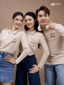 Mẫu Áo Polo Đồng Phục Công Ty Dài Tay Nestle Màu Be - ảnh 1