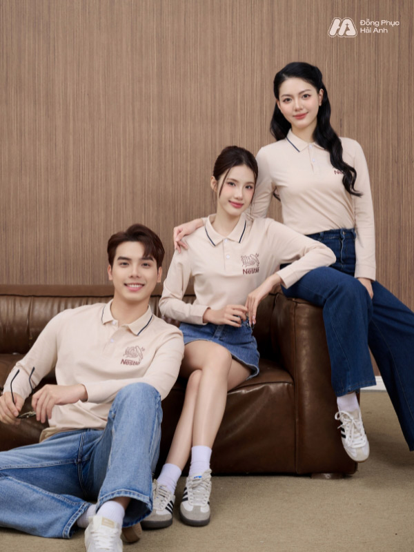 Mẫu Áo Polo Đồng Phục Công Ty Dài Tay Nestle Màu Be - ảnh 4