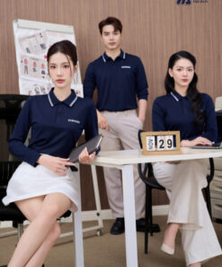 Mẫu Áo Polo Đồng Phục Công Ty Dài Tay Samsung Màu Xanh Đen - ảnh 3