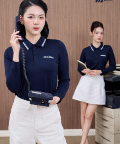 Mẫu Áo Polo Đồng Phục Công Ty Dài Tay Samsung Màu Xanh Đen - ảnh 2