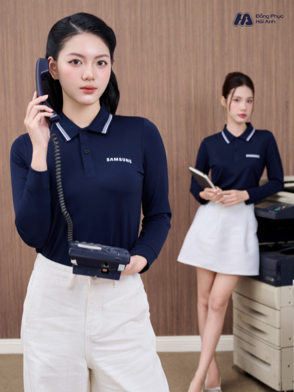 Mẫu Áo Polo Đồng Phục Công Ty Dài Tay Samsung Màu Xanh Đen - ảnh 2