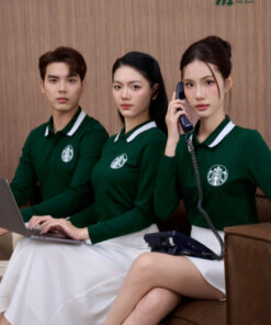 Mẫu Áo Polo Đồng Phục Công Ty Dài Tay Starbucks Màu Ve Chai - ảnh 4