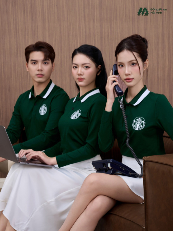 Mẫu Áo Polo Đồng Phục Công Ty Dài Tay Starbucks Màu Ve Chai - ảnh 4