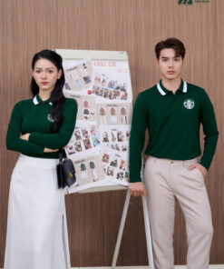 Mẫu Áo Polo Đồng Phục Công Ty Dài Tay Starbucks Màu Ve Chai - ảnh 3