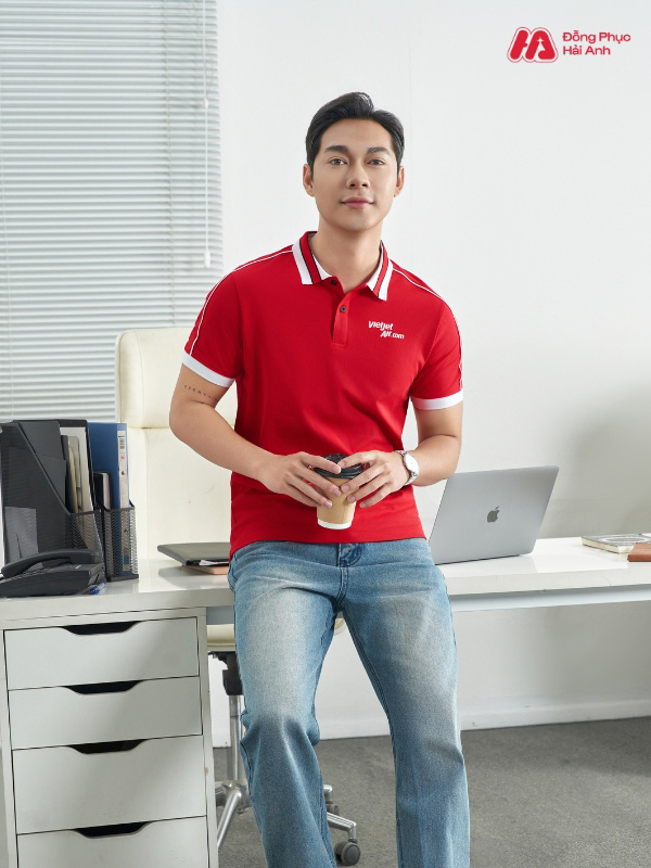 Mẫu Áo Polo Đồng Phục Công Ty Intersection Màu Đỏ Vietjet Air - ảnh 4