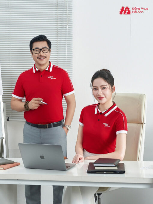 Mẫu Áo Polo Đồng Phục Công Ty Intersection Màu Đỏ Vietjet Air