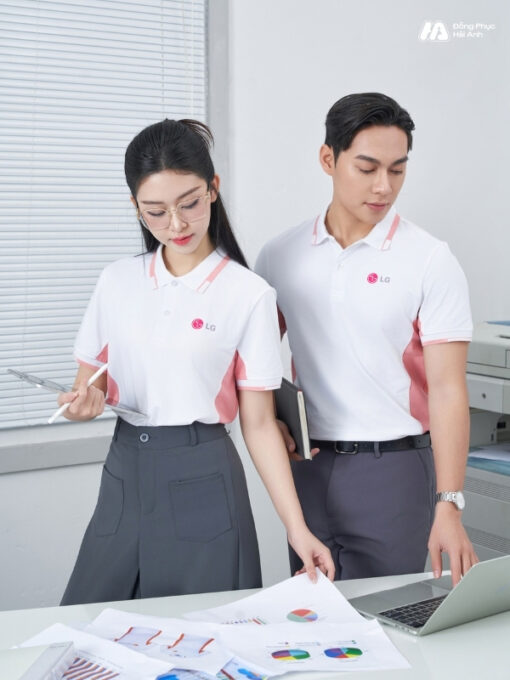 Mẫu Áo Polo Đồng Phục Công Ty LG Màu Trắng Gạo - ảnh 2