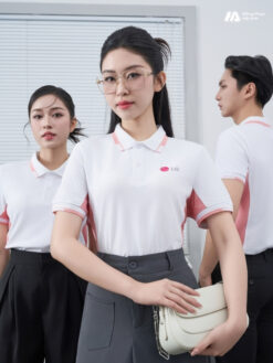 Mẫu Áo Polo Đồng Phục Công Ty LG Màu Trắng Gạo