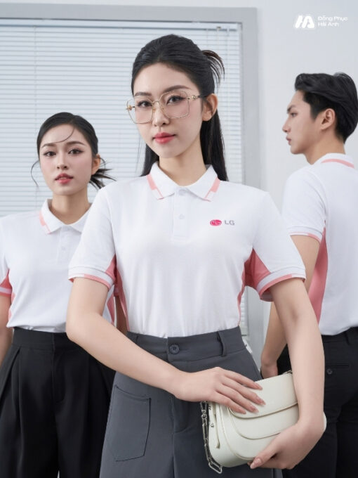 Mẫu Áo Polo Đồng Phục Công Ty LG Màu Trắng Gạo
