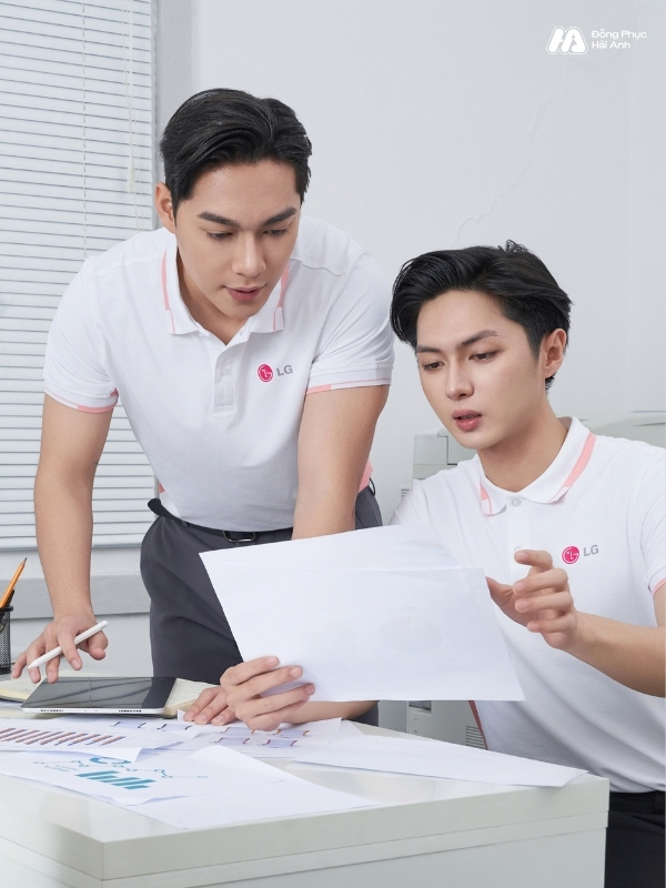 Mẫu Áo Polo Đồng Phục Công Ty LG Màu Trắng Gạo - ảnh 3