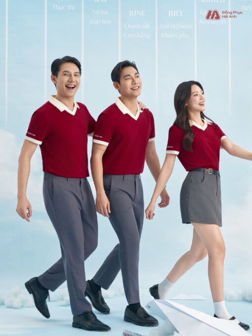 Mẫu Áo Polo Đồng Phục Công Ty Màu Đỏ Đô Rise Up