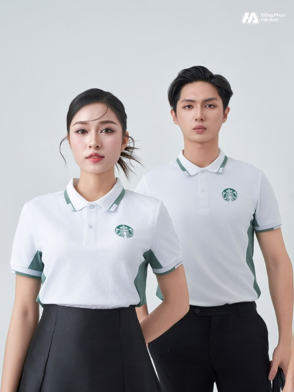 Mẫu Áo Polo Đồng Phục Starbucks Màu Trắng Gạo Phối Vỏ Đậu - ảnh 3