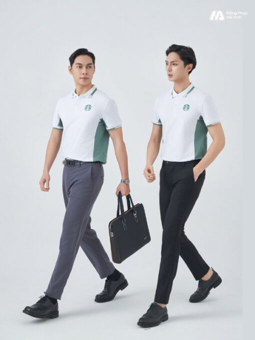 Mẫu Áo Polo Đồng Phục Starbucks Màu Trắng Gạo Phối Vỏ Đậu - ảnh 4