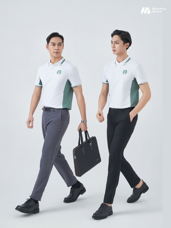 Mẫu Áo Polo Đồng Phục Starbucks Màu Trắng Gạo Phối Vỏ Đậu - ảnh 4