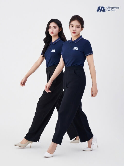 Mẫu Áo Polo Đồng Phục Công Ty Màu Xanh Đen Cổ Dệt