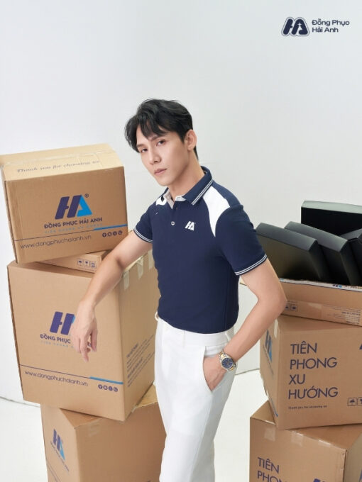 Mẫu Áo Polo Đồng Phục Công Ty Màu Xanh Đen Phối Vai - ảnh 3