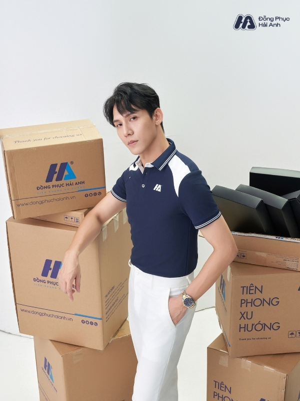 Mẫu Áo Polo Đồng Phục Công Ty Màu Xanh Đen Phối Vai - ảnh 3