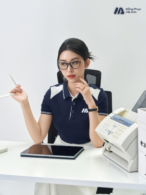 Mẫu Áo Polo Đồng Phục Công Ty Màu Xanh Đen Phối Vai - ảnh 4