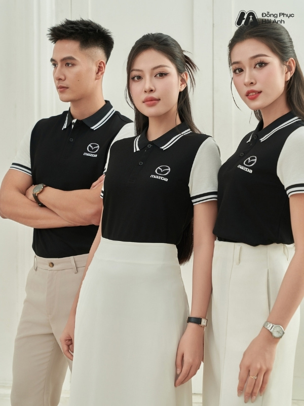 Áo polo đồng phục màu đen trắng có kiểu dáng trẻ trung, tối giản