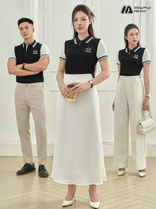 Áo polo màu đen Mazda thoáng mát, mềm mịn nhờ vải Prime Cotton cao cấp