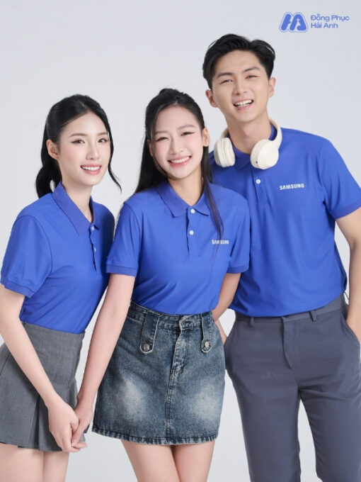 Mẫu Áo Polo Đồng Phục Công Ty Samsung Màu Xanh Bích